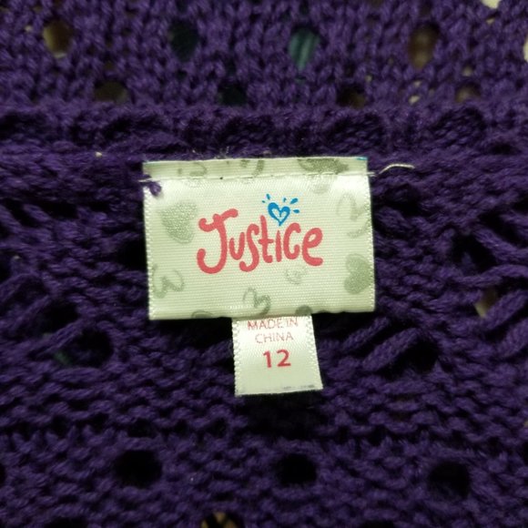 Justice cardigan 12 sleeveless open knit crochet open front cotton acrylic - Picture 11 of 12